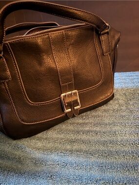 Nine West black Leather Shoulder Bag with Buckle Detail. Some wear. No strap.